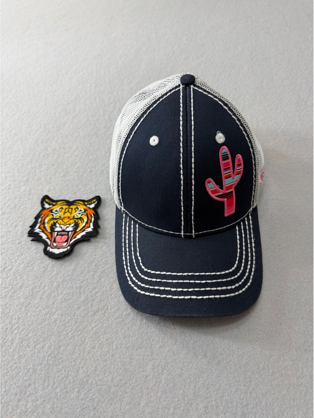 274/560 Ariat Navy Serape Cactus Trucker Hat Pink Logo Snapback